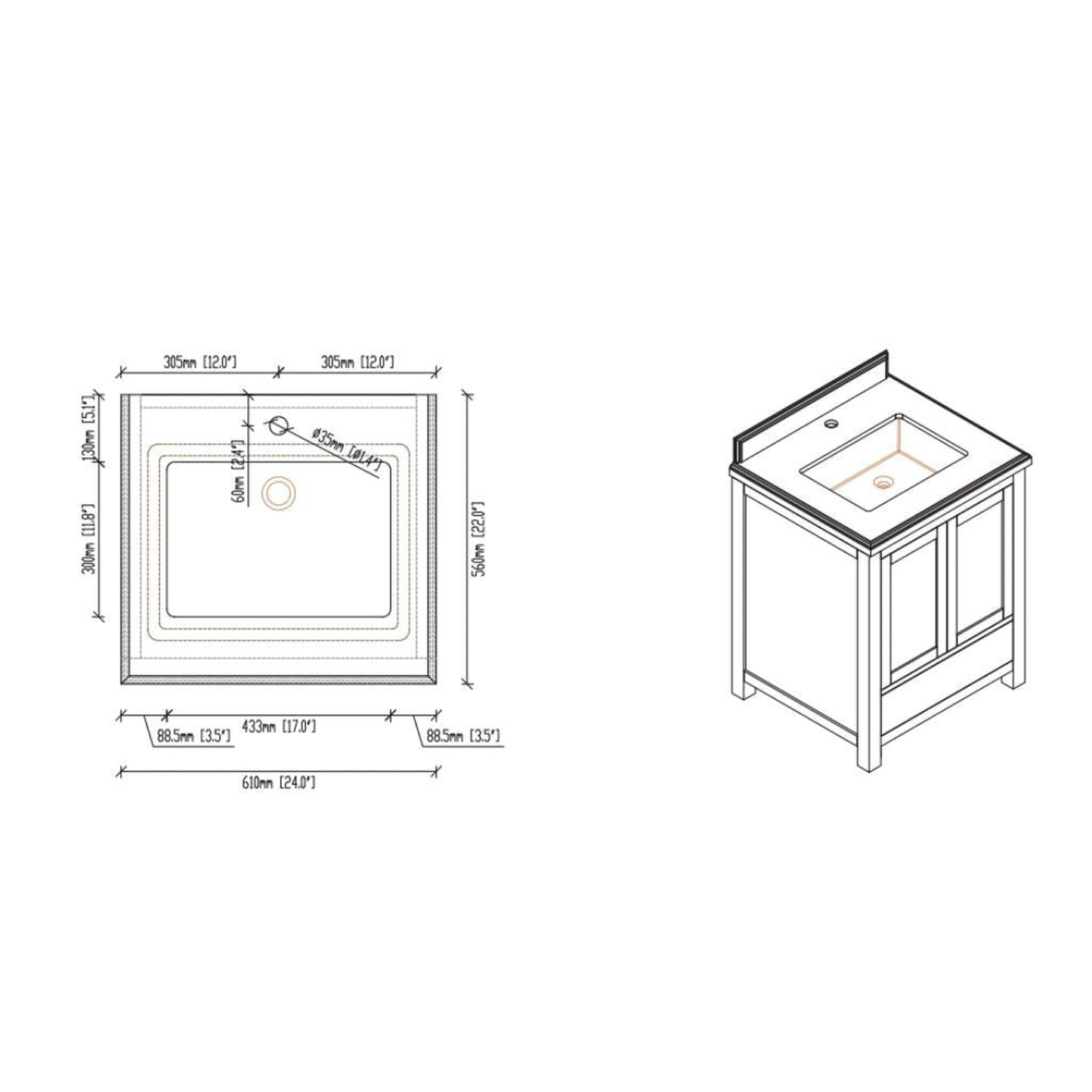 Laviva Wilson 24" White Vanity Base and Matte White Solid Surface Countertop With Integrated Sink