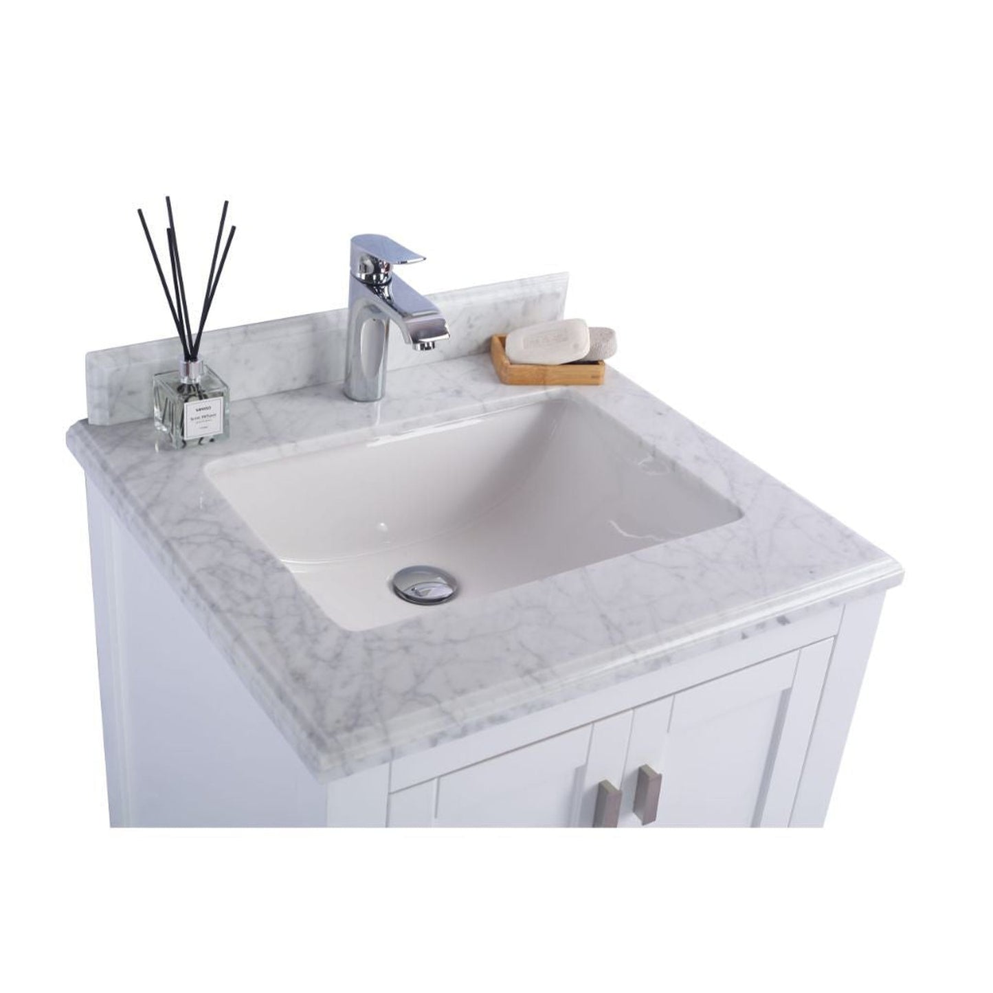 Laviva Wilson 24" White Vanity Base and White Carrara Marble Countertop With Rectangular Ceramic Sink