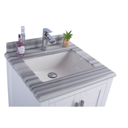 Laviva Wilson 24" White Vanity Base and White Stripes Marble Countertop With Rectangular Ceramic Sink