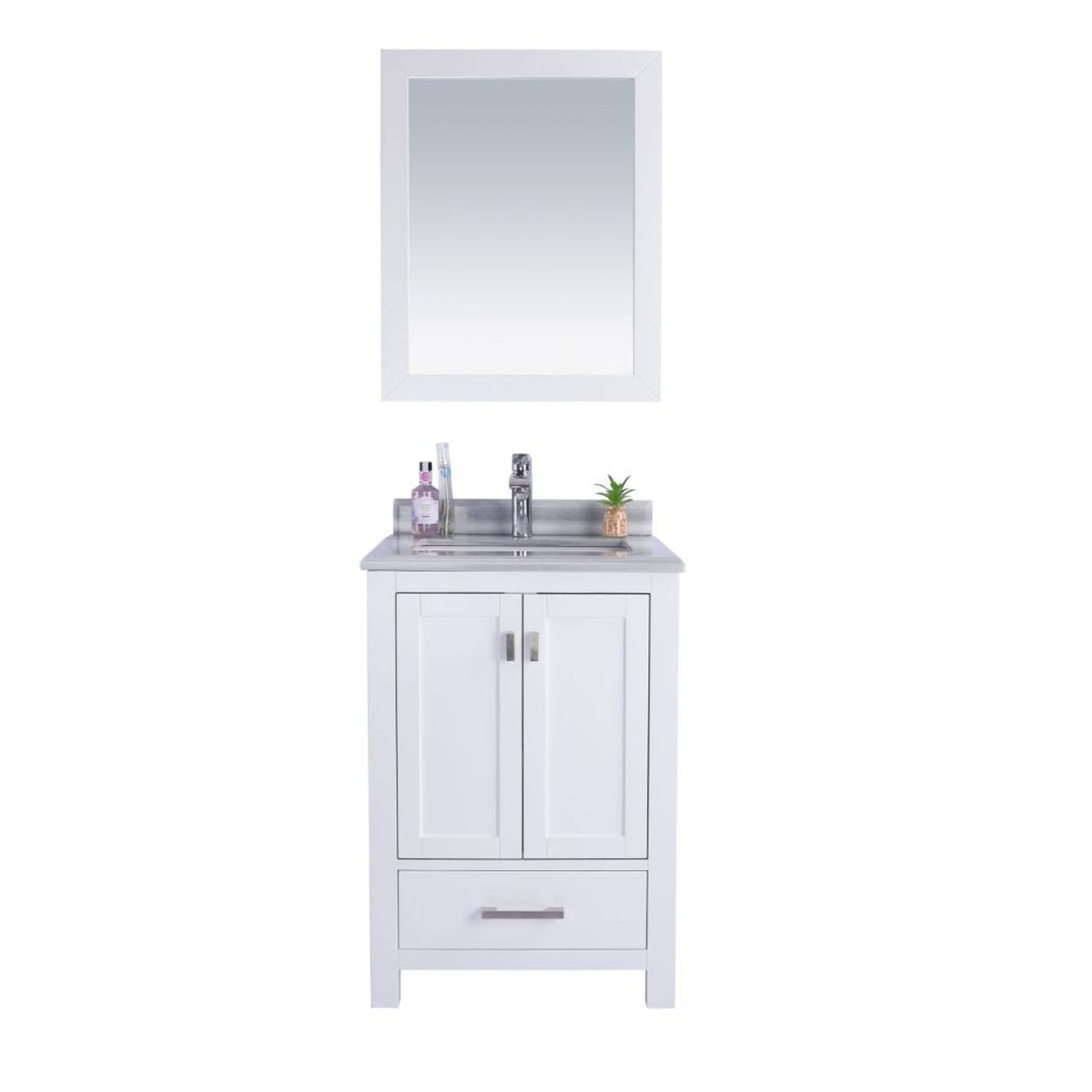 Laviva Wilson 24" White Vanity Base and White Stripes Marble Countertop With Rectangular Ceramic Sink