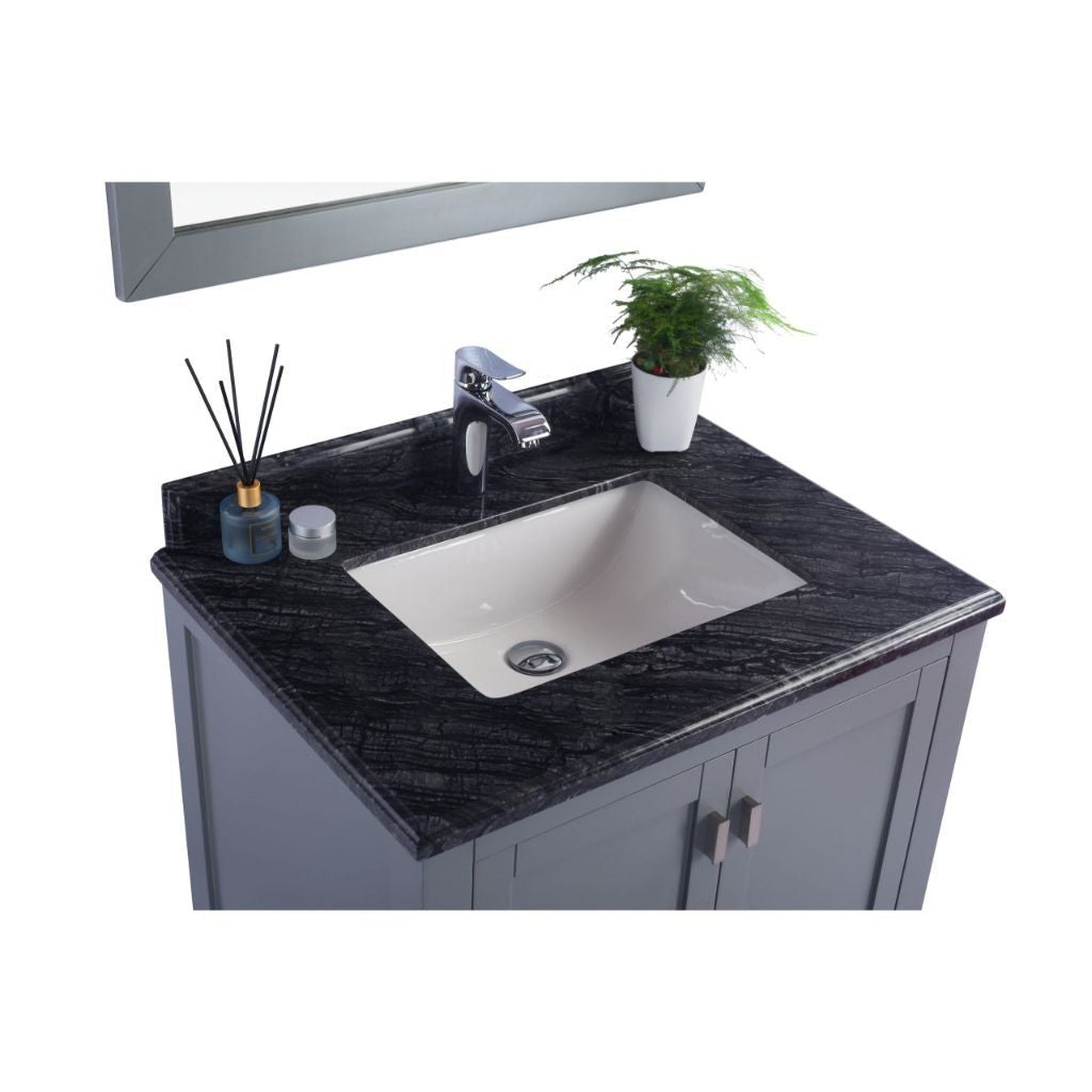Laviva Wilson 30" Gray Vanity Base and Black Wood Marble Countertop With Rectangular Ceramic Sink