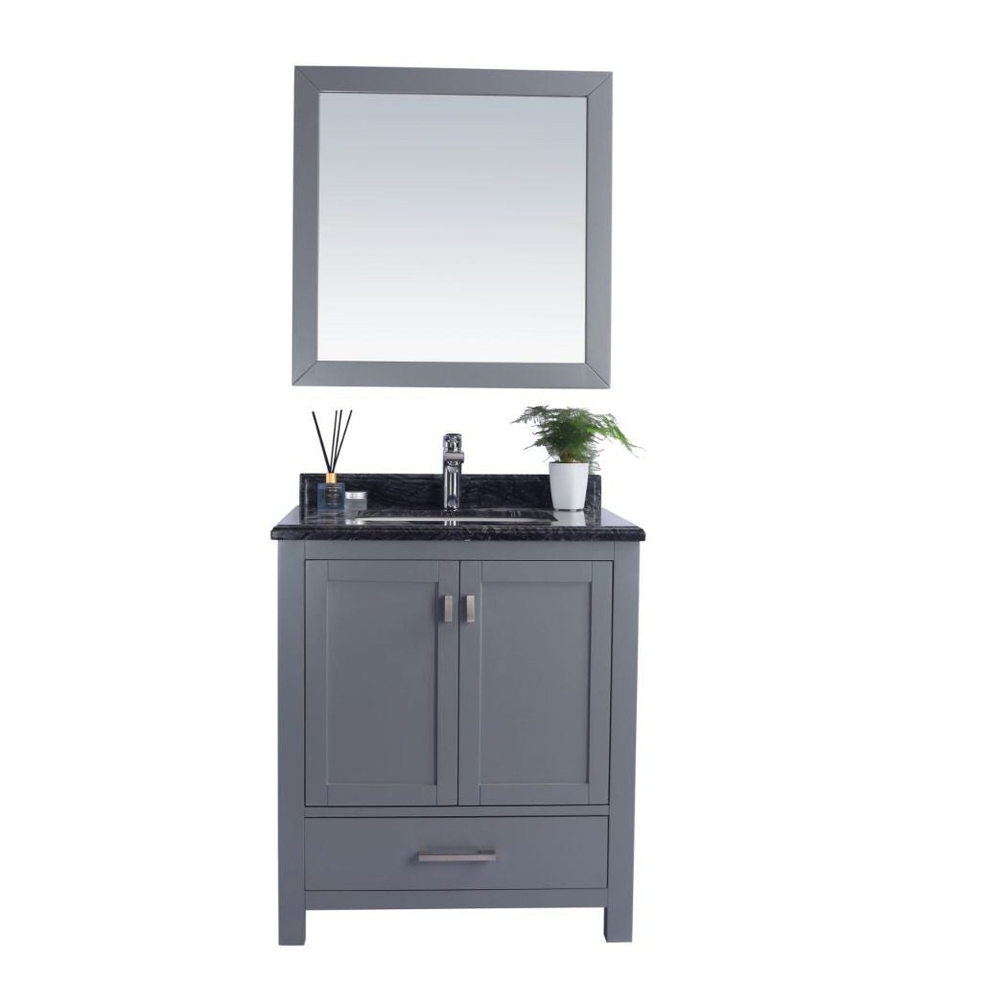 Laviva Wilson 30" Gray Vanity Base and Black Wood Marble Countertop With Rectangular Ceramic Sink