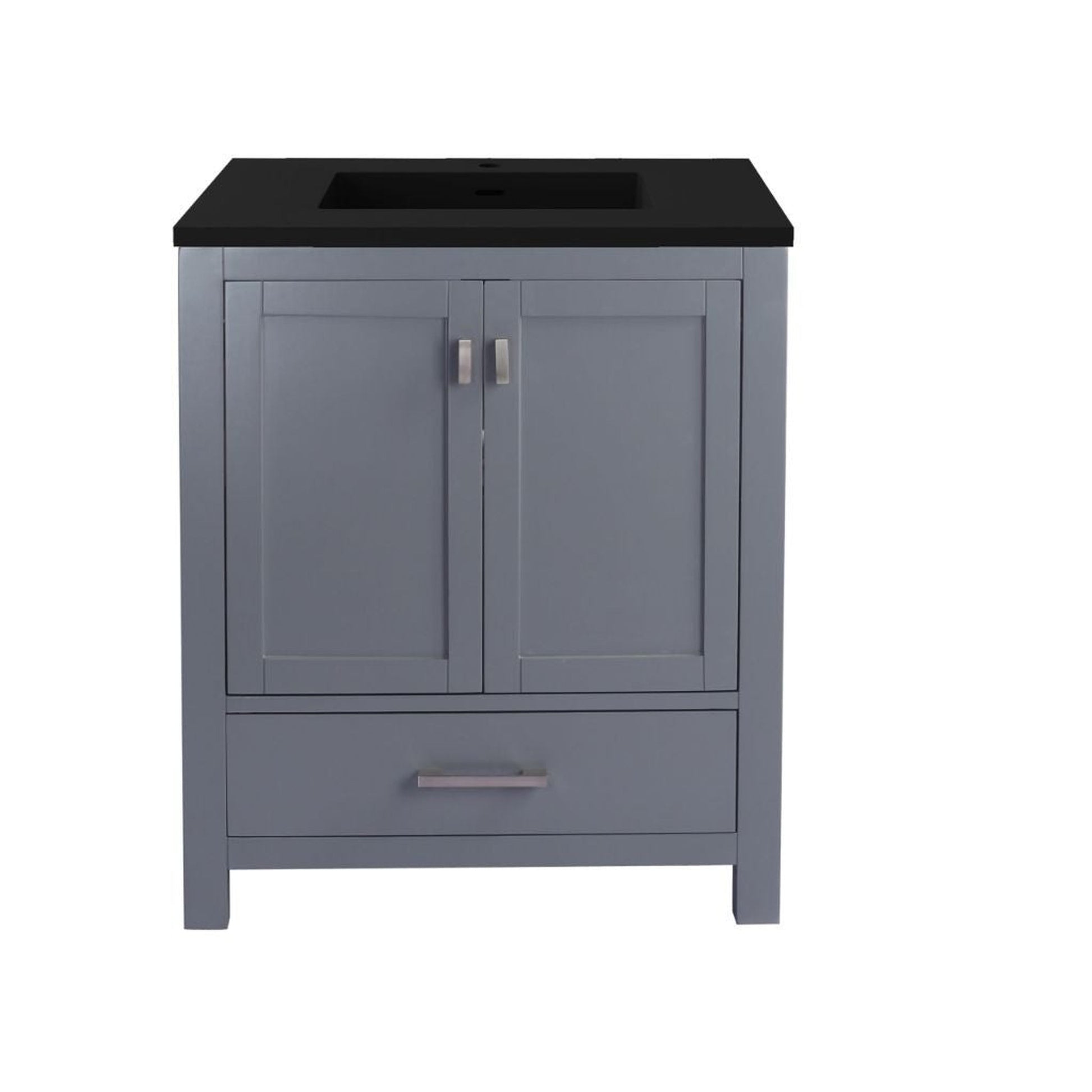 Laviva Wilson 30" Gray Vanity Base and Matte Black Viva Stone Solid Surface Countertop With Integrated Sink