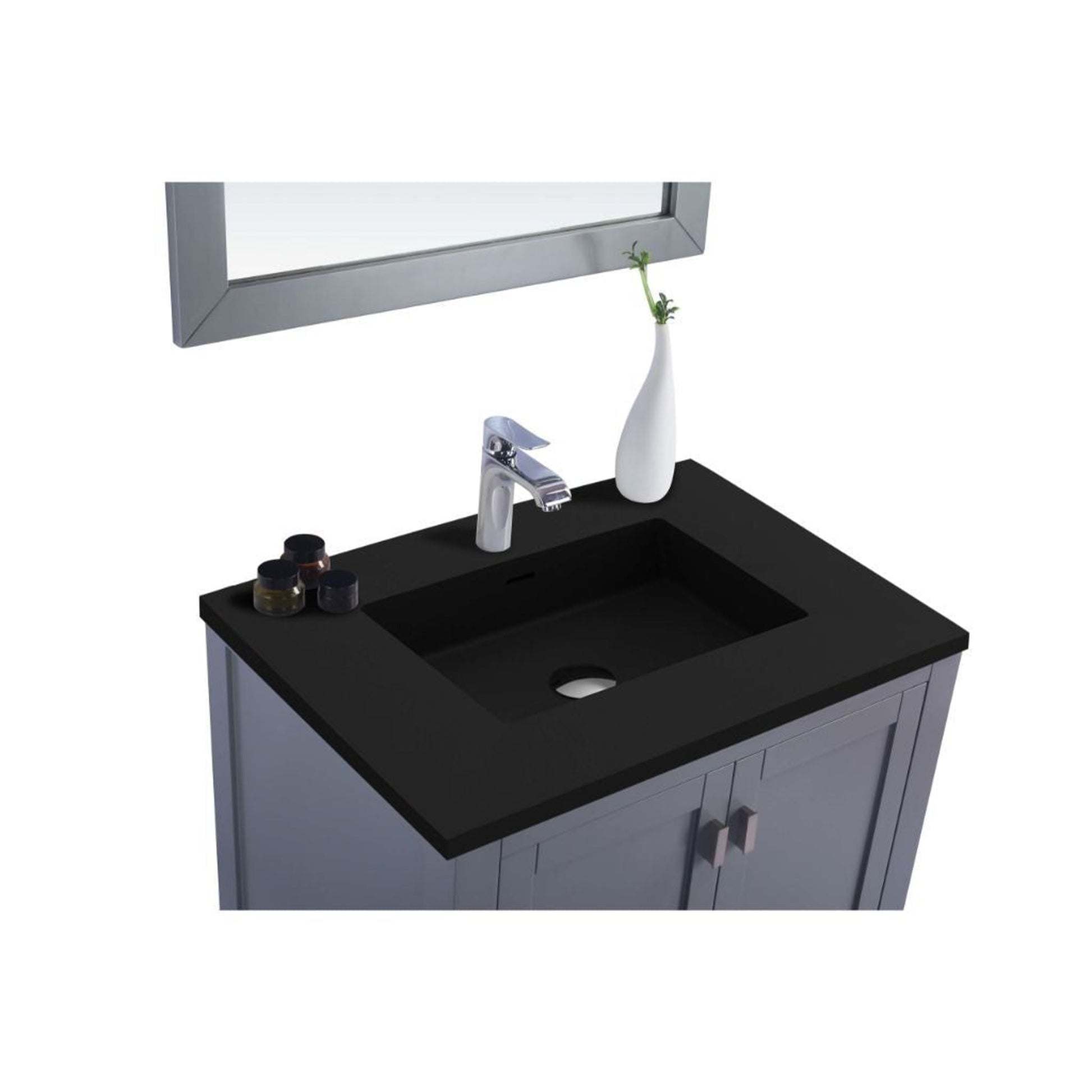 Laviva Wilson 30" Gray Vanity Base and Matte Black Viva Stone Solid Surface Countertop With Integrated Sink