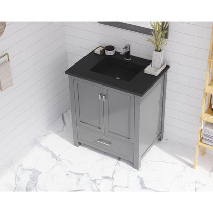 Laviva Wilson 30" Gray Vanity Base and Matte Black Viva Stone Solid Surface Countertop With Integrated Sink