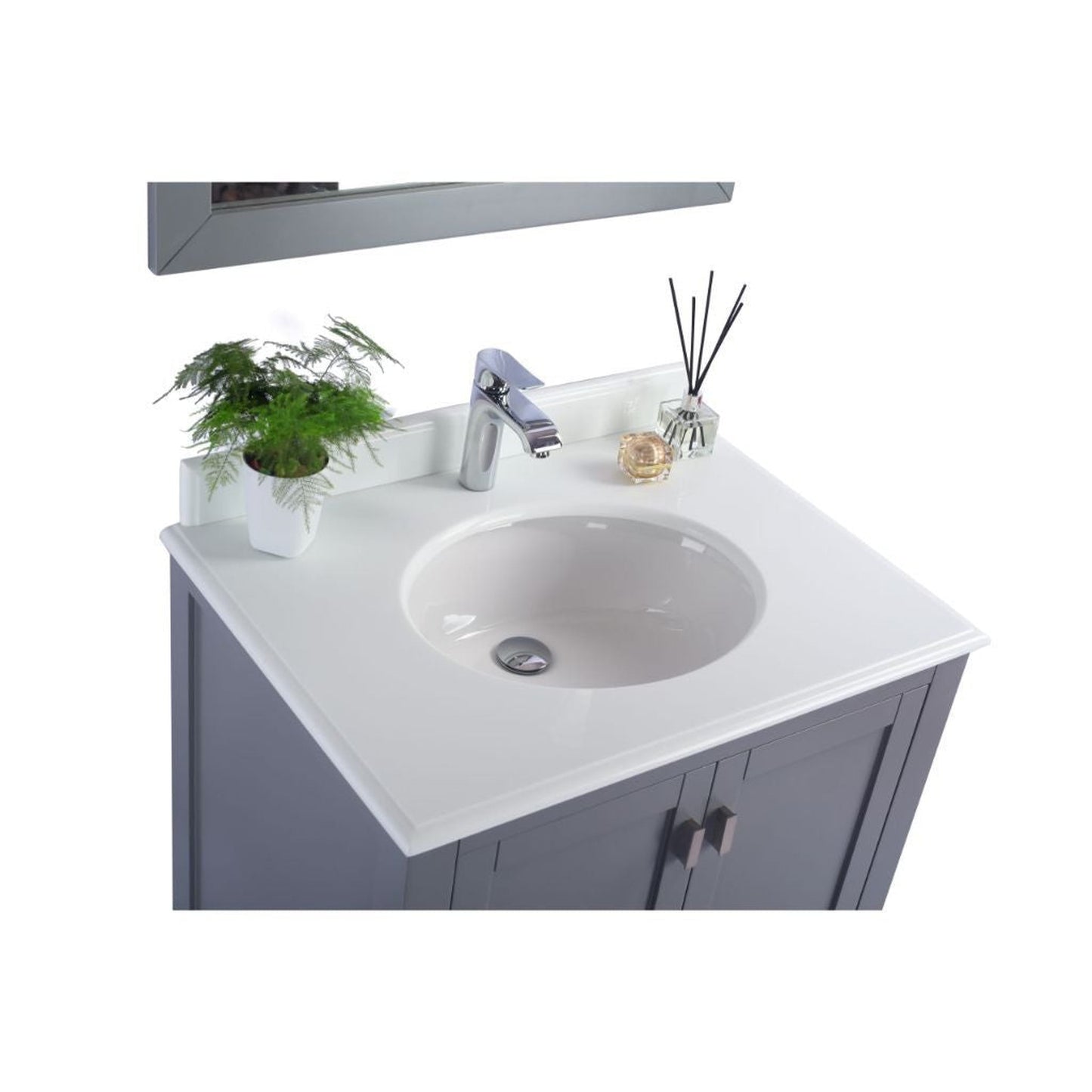 Laviva Wilson 30" Gray Vanity Base and Pure White Phoenix Stone Countertop With Oval Ceramic Sink