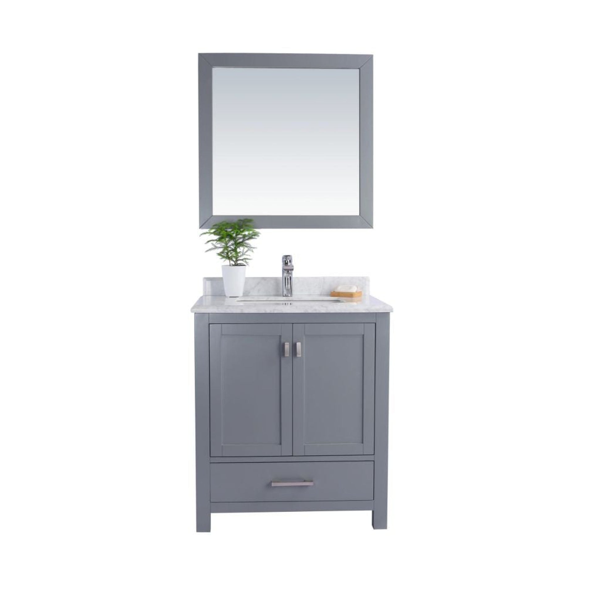 Laviva Wilson 30" Gray Vanity Base and White Carrara Marble Countertop With Rectangular Ceramic Sink