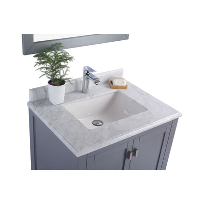 Laviva Wilson 30" Gray Vanity Base and White Carrara Marble Countertop With Rectangular Ceramic Sink