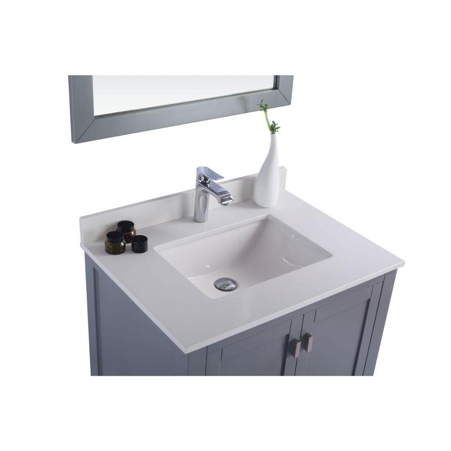 Laviva Wilson 30" Gray Vanity Base and White Quartz Countertop With Rectangular Ceramic Sink