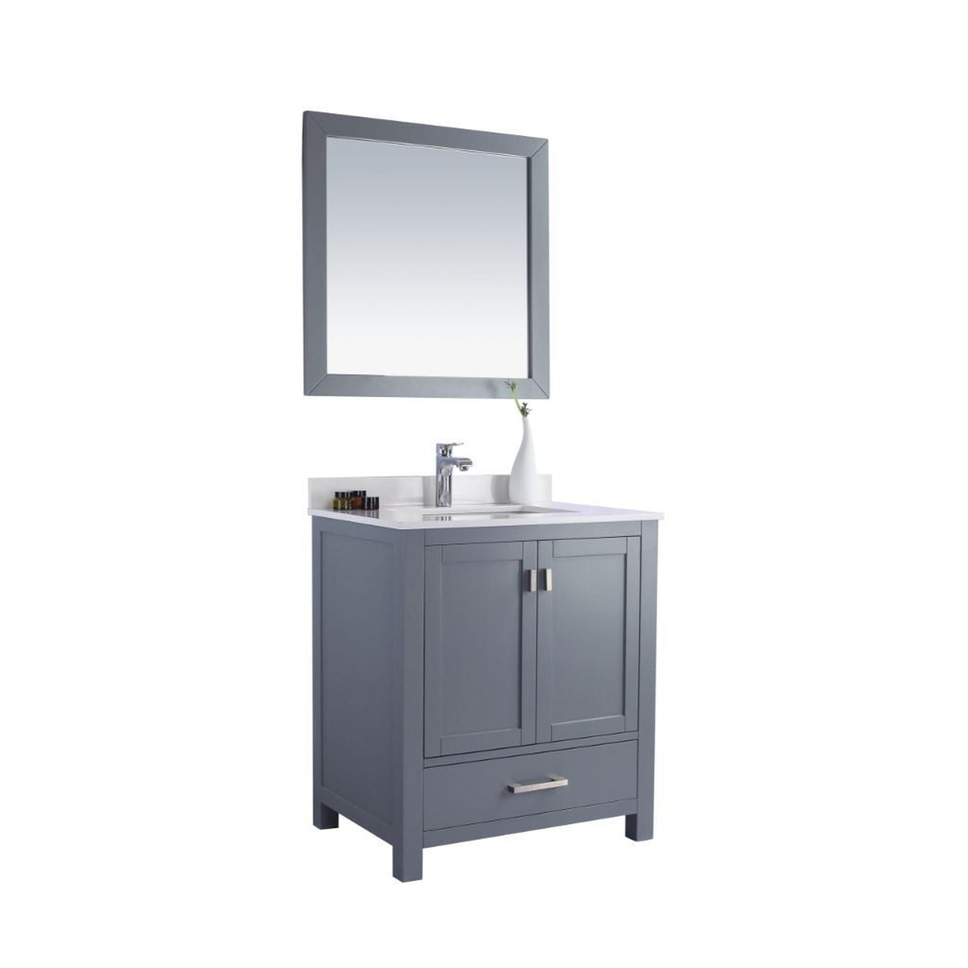 Laviva Wilson 30" Gray Vanity Base and White Quartz Countertop With Rectangular Ceramic Sink