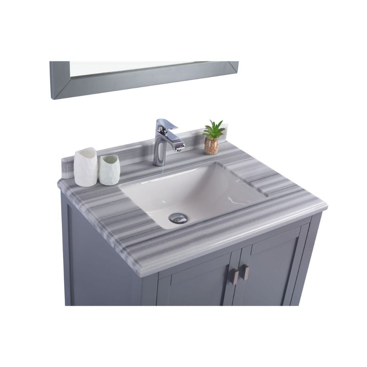 Laviva Wilson 30" Gray Vanity Base and White Stripes Marble Countertop With Rectangular Ceramic Sink