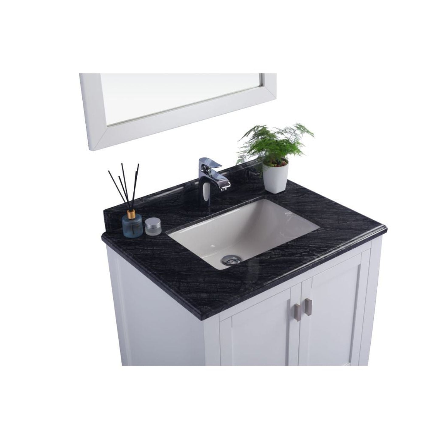 Laviva Wilson 30" White Vanity Base and Black Wood Marble Countertop With Rectangular Ceramic Sink