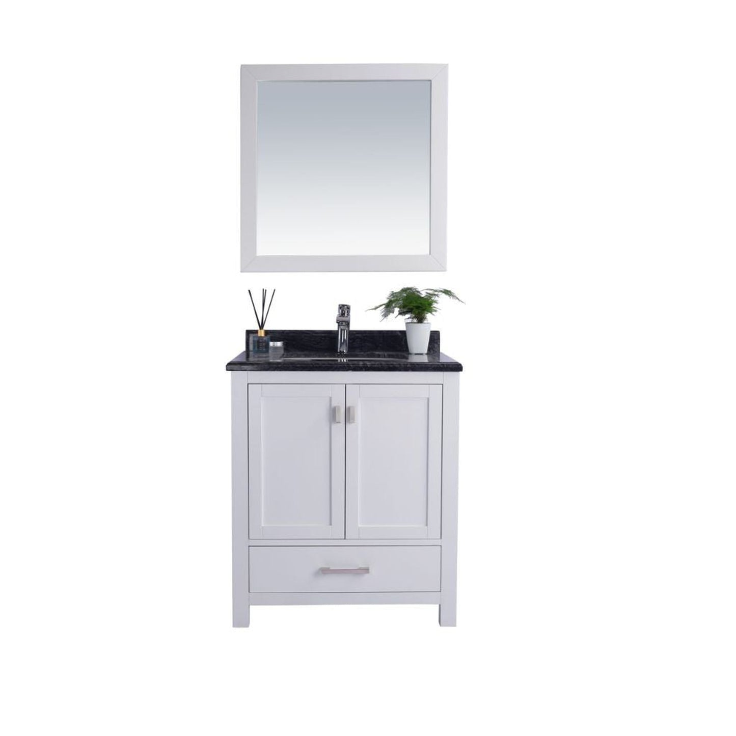 Laviva Wilson 30" White Vanity Base and Black Wood Marble Countertop With Rectangular Ceramic Sink