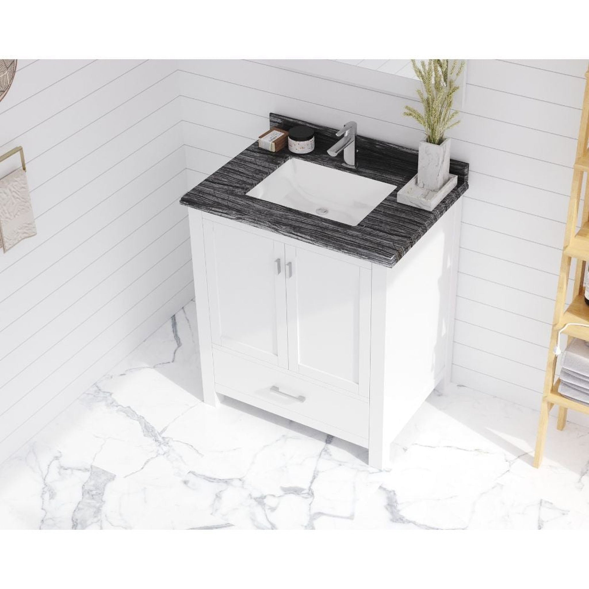 Laviva Wilson 30" White Vanity Base and Black Wood Marble Countertop With Rectangular Ceramic Sink