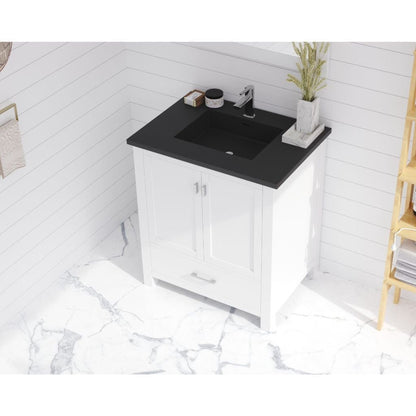 Laviva Wilson 30" White Vanity Base and Matte Black Viva Stone Solid Surface Countertop With Integrated Sink