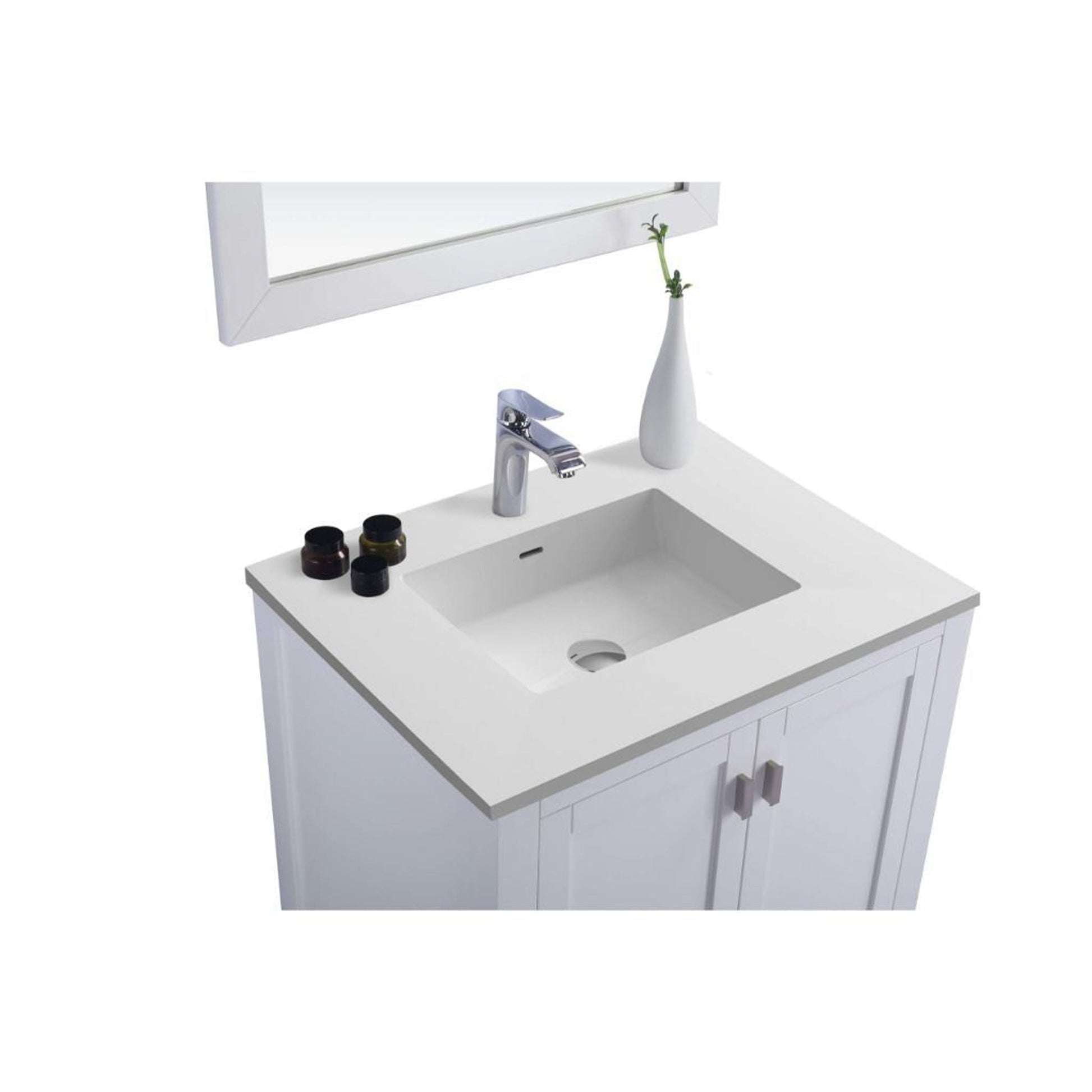 Laviva Wilson 30" White Vanity Base and Matte White Viva Stone Solid Surface Countertop With Integrated Sink