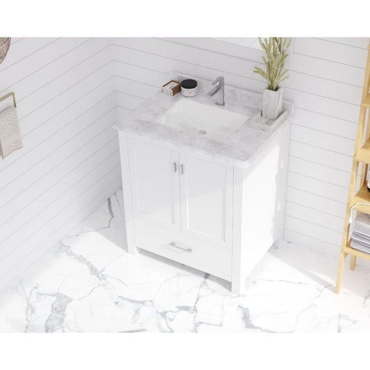Laviva Wilson 30" White Vanity Base and White Carrara Marble Countertop With Rectangular Ceramic Sink