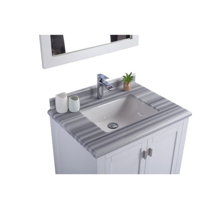 Laviva Wilson 30" White Vanity Base and White Stripes Marble Countertop With Rectangular Ceramic Sink