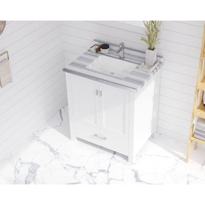 Laviva Wilson 30" White Vanity Base and White Stripes Marble Countertop With Rectangular Ceramic Sink