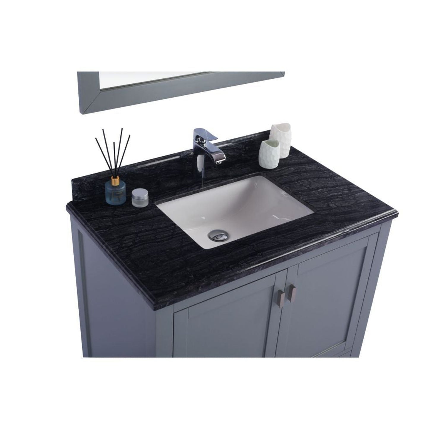 Laviva Wilson 36" Gray Vanity Base and Black Wood Marble Countertop With Rectangular Ceramic Sink