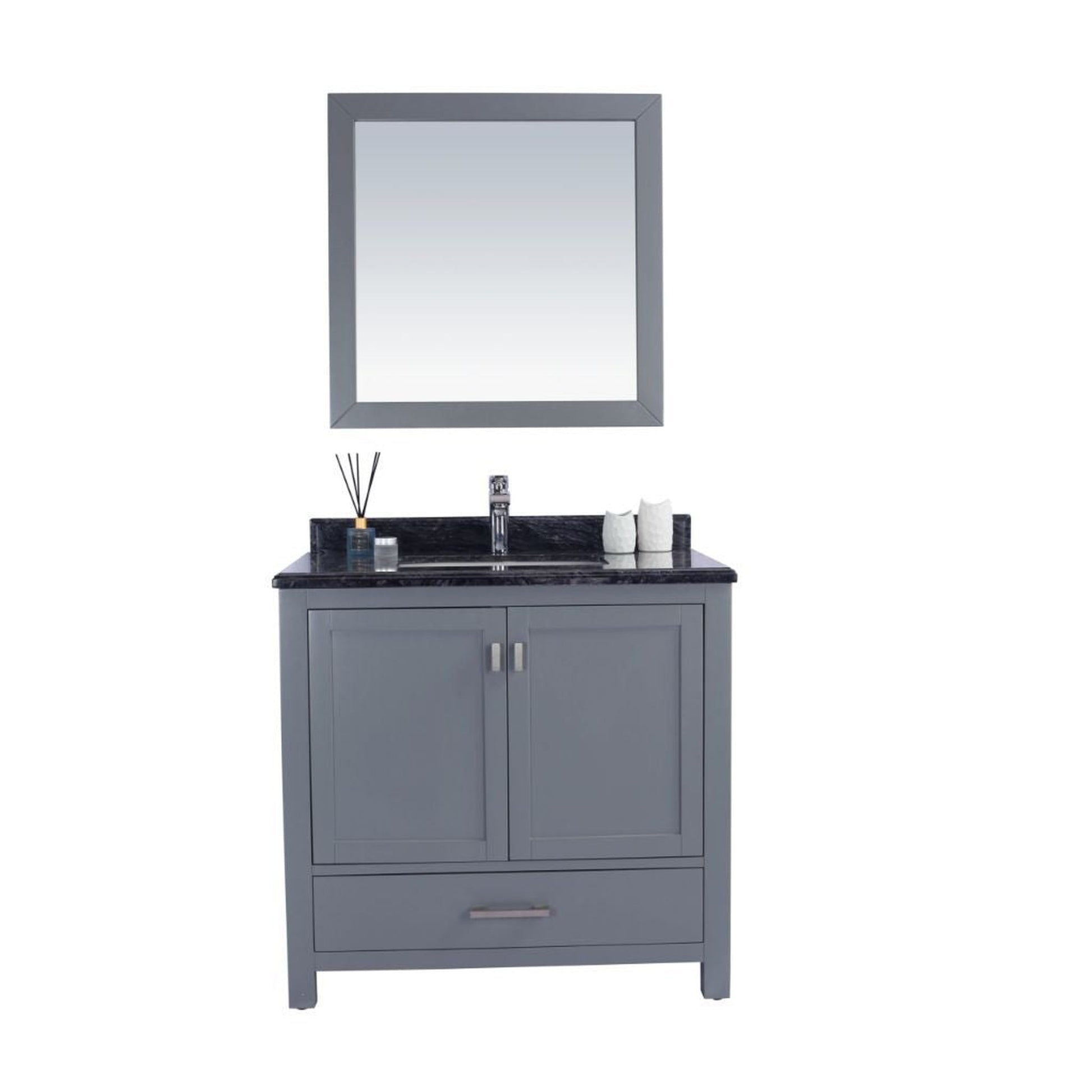 Laviva Wilson 36" Gray Vanity Base and Black Wood Marble Countertop With Rectangular Ceramic Sink