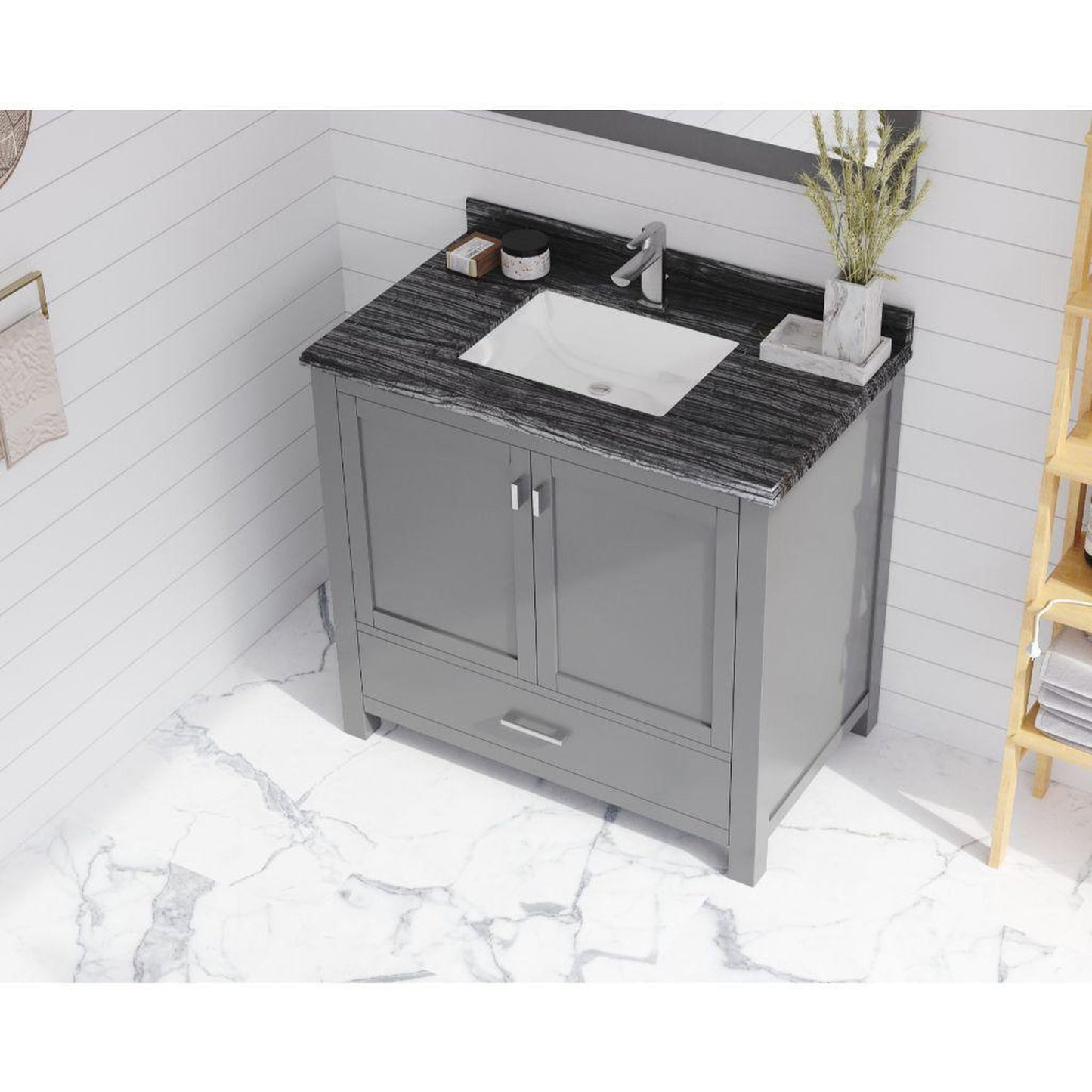 Laviva Wilson 36" Gray Vanity Base and Black Wood Marble Countertop With Rectangular Ceramic Sink