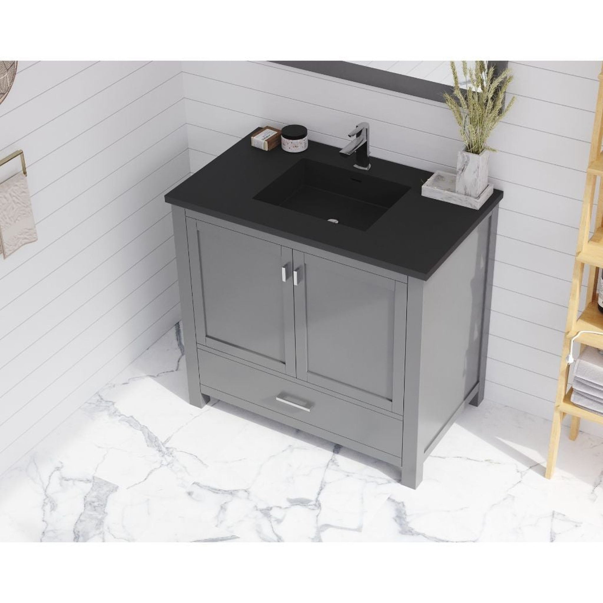Laviva Wilson 36" Gray Vanity Base and Matte Black Viva Stone Solid Surface Countertop With Integrated Sink