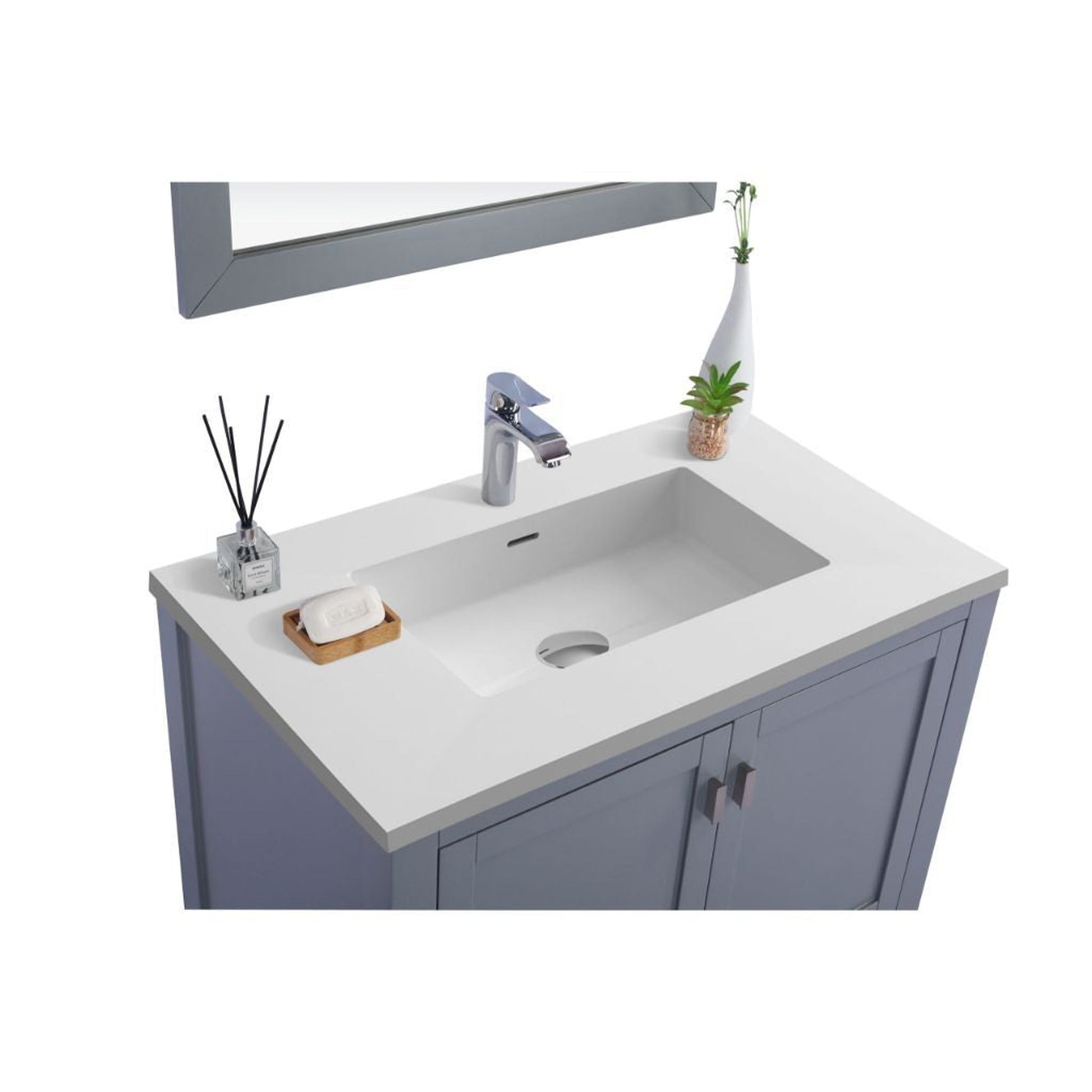 Laviva Wilson 36" Gray Vanity Base and Matte White Viva Stone Solid Surface Countertop With Integrated Sink
