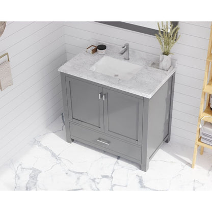 Laviva Wilson 36" Gray Vanity Base and White Cararra Marble Countertop With Rectangular Ceramic Sink