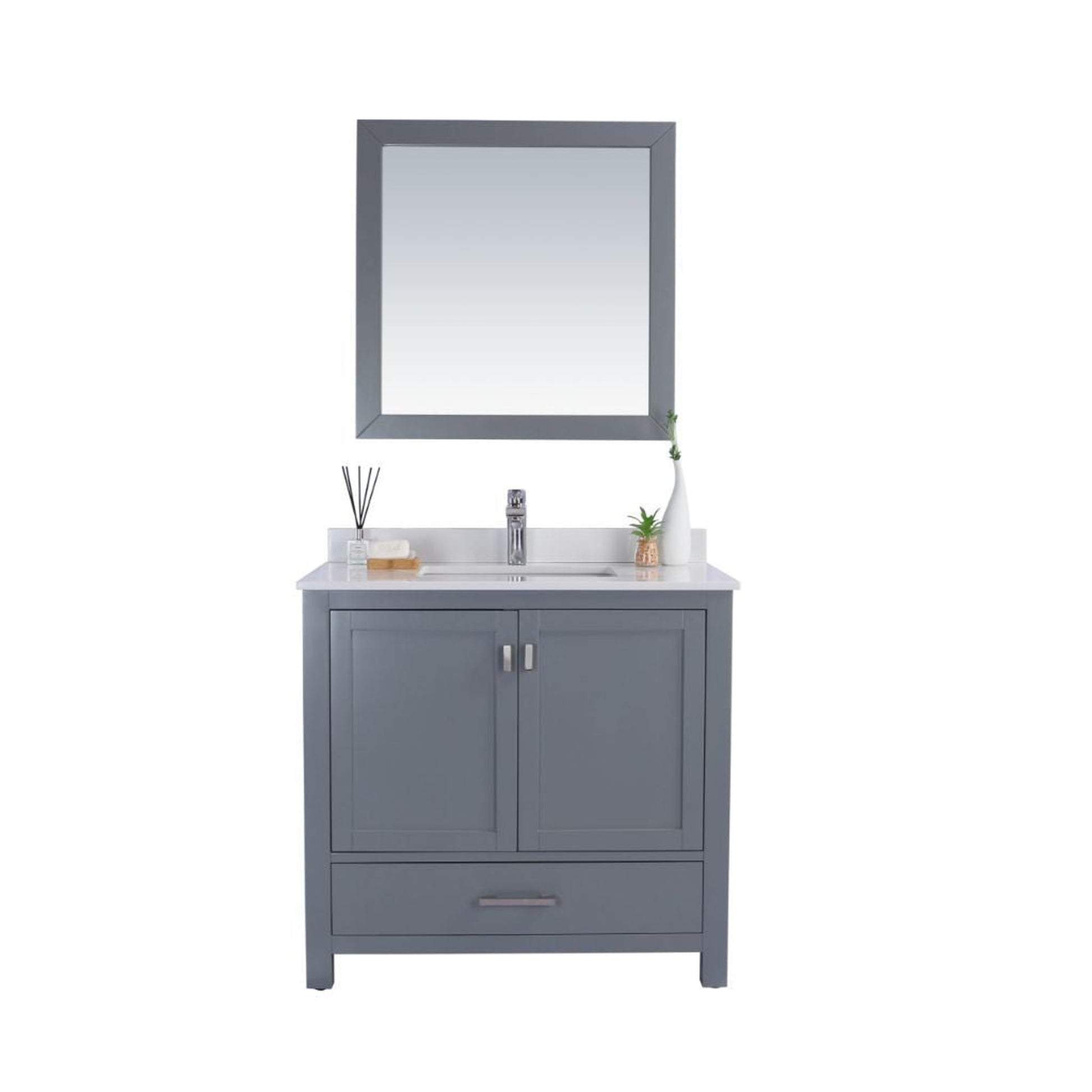 Laviva Wilson 36" Gray Vanity Base and White Quartz Countertop With Rectangular Ceramic Sink