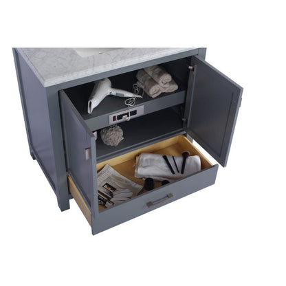 Laviva Wilson 36" Gray Vanity Base and White Quartz Countertop With Rectangular Ceramic Sink