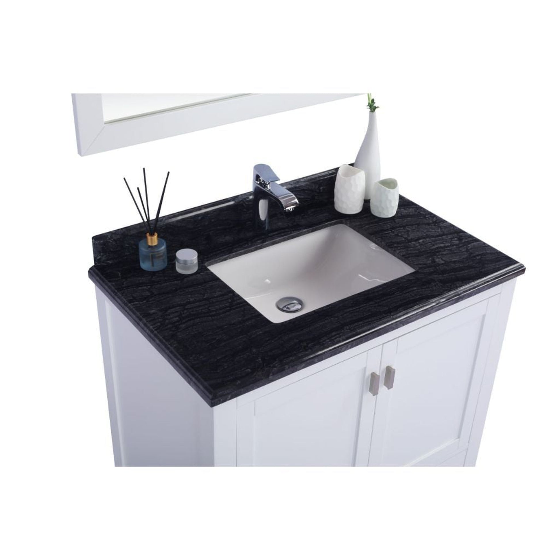 Laviva Wilson 36" White Vanity Base and Black Wood Marble Countertop With Rectangular Ceramic Sink