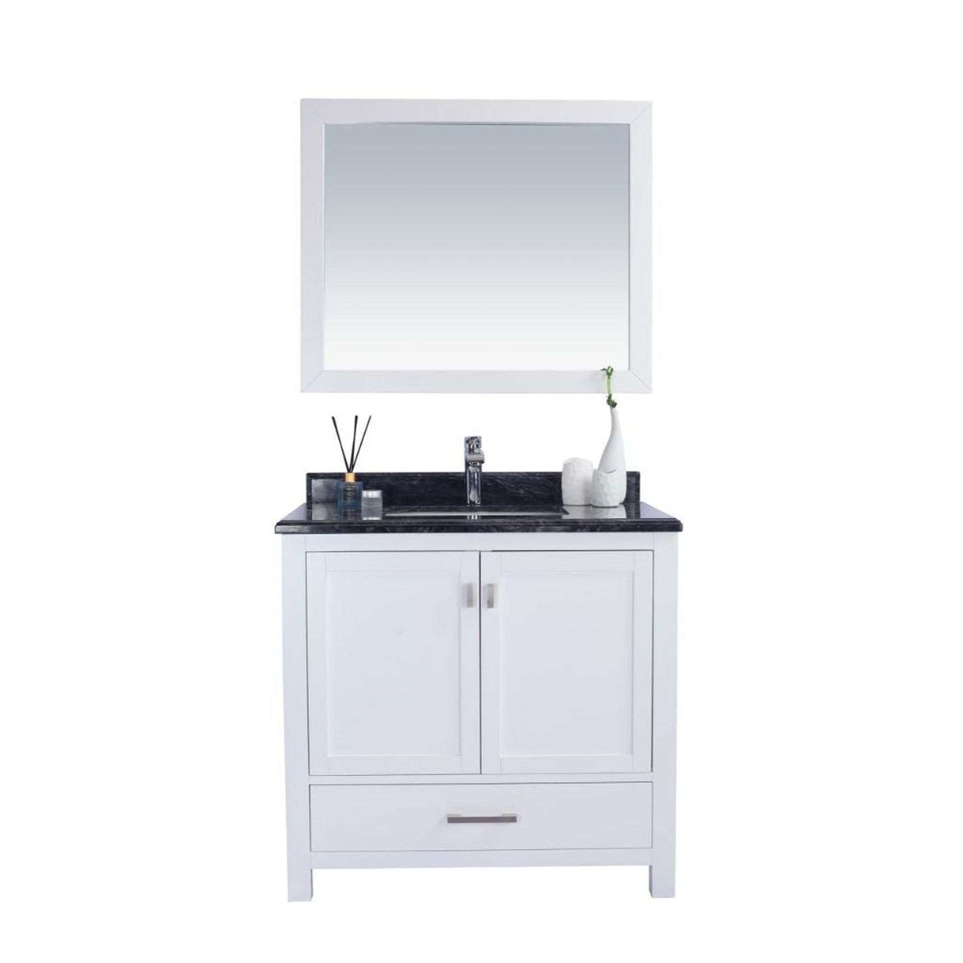 Laviva Wilson 36" White Vanity Base and Black Wood Marble Countertop With Rectangular Ceramic Sink
