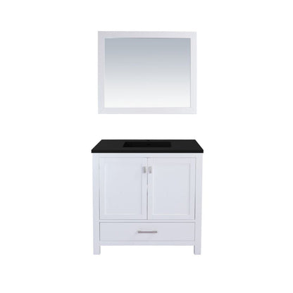 Laviva Wilson 36" White Vanity Base and Matte Black Viva Stone Solid Surface Countertop With Integrated Sink