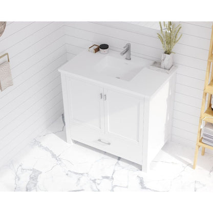 Laviva Wilson 36" White Vanity Base and Matte White Viva Stone Solid Surface Countertop With Integrated Sink