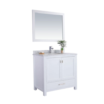 Laviva Wilson 36" White Vanity Base and White Carrara Marble Countertop With Rectangular Ceramic Sink