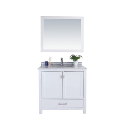 Laviva Wilson 36" White Vanity Base and White Stripes Marble Countertop With Rectangular Ceramic Sink
