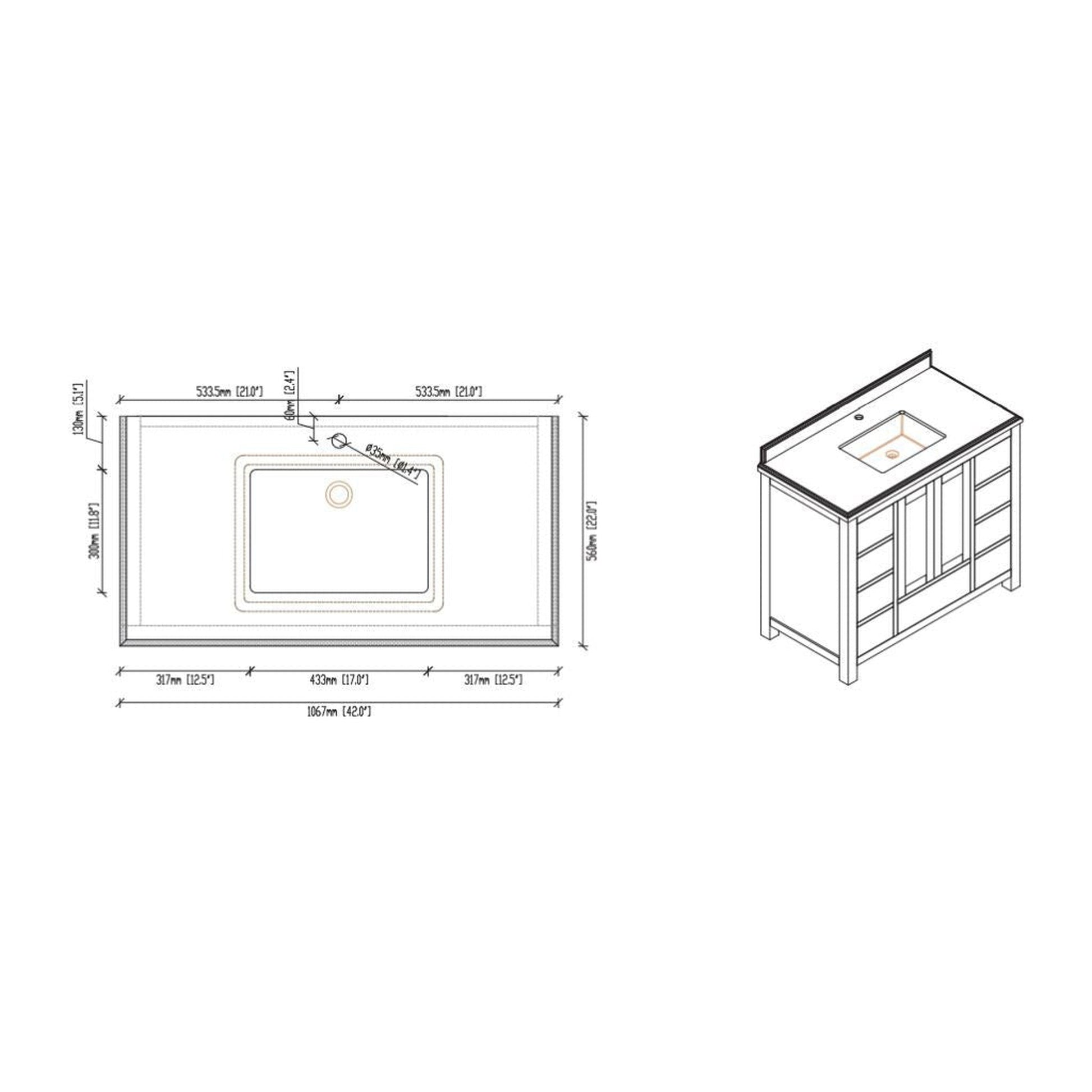 Laviva Wilson 42" Gray Vanity Base and Matte White Viva Stone Solid Surface Countertop With Integrated Sink