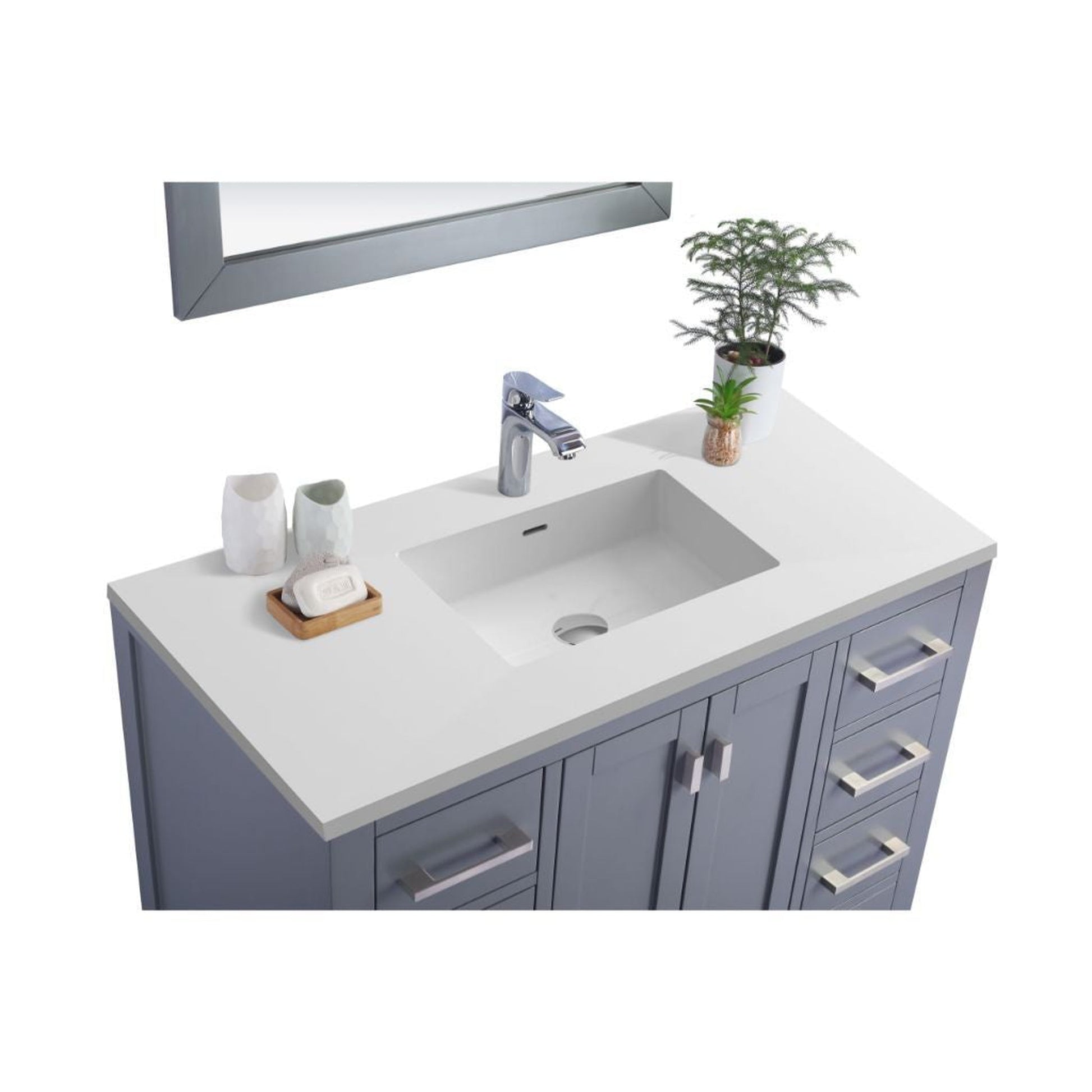 Laviva Wilson 42" Gray Vanity Base and Matte White Viva Stone Solid Surface Countertop With Integrated Sink