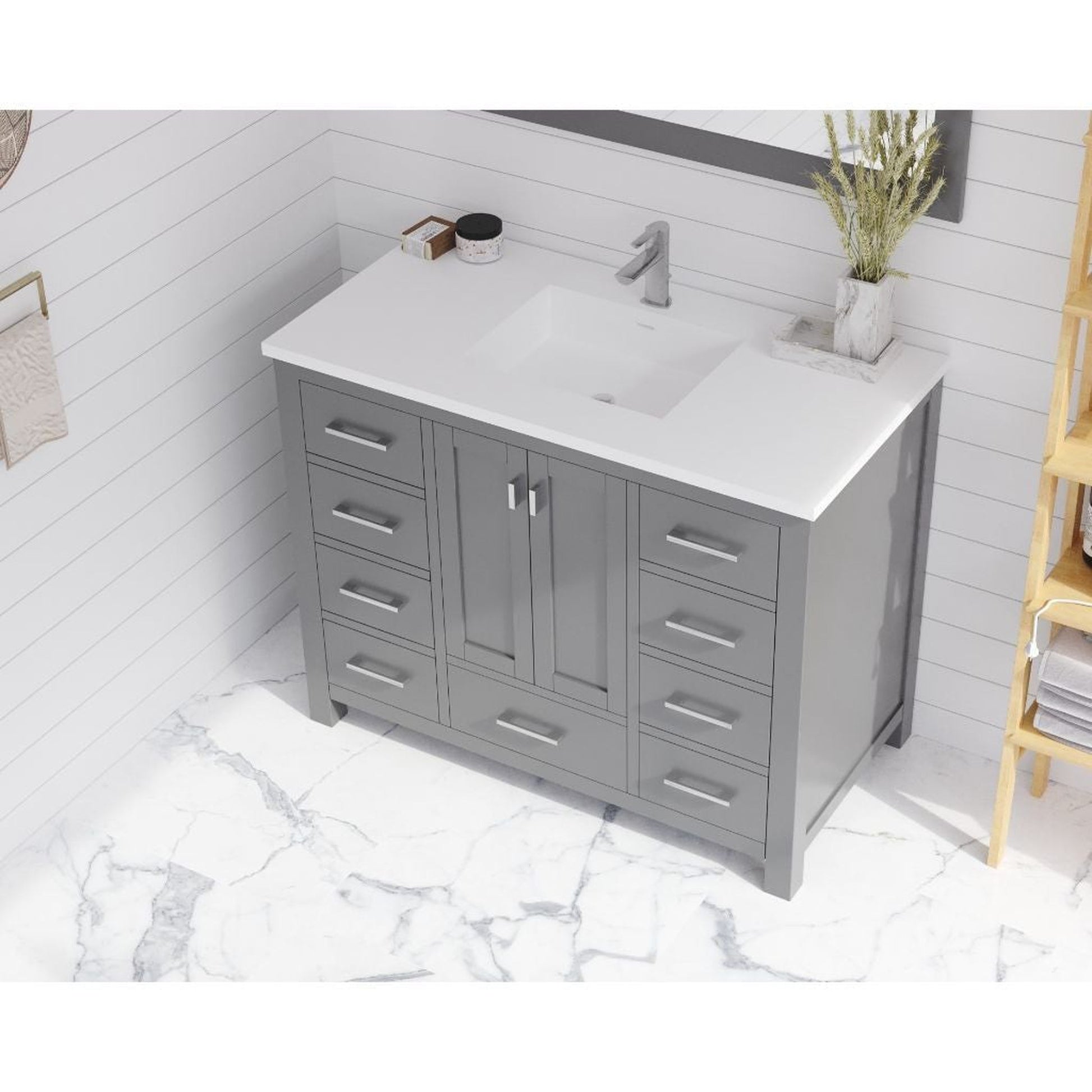 Laviva Wilson 42" Gray Vanity Base and Matte White Viva Stone Solid Surface Countertop With Integrated Sink