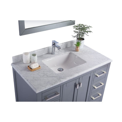 Laviva Wilson 42" Gray Vanity Base and White Carrara Marble Countertop With Rectangular Ceramic Sink