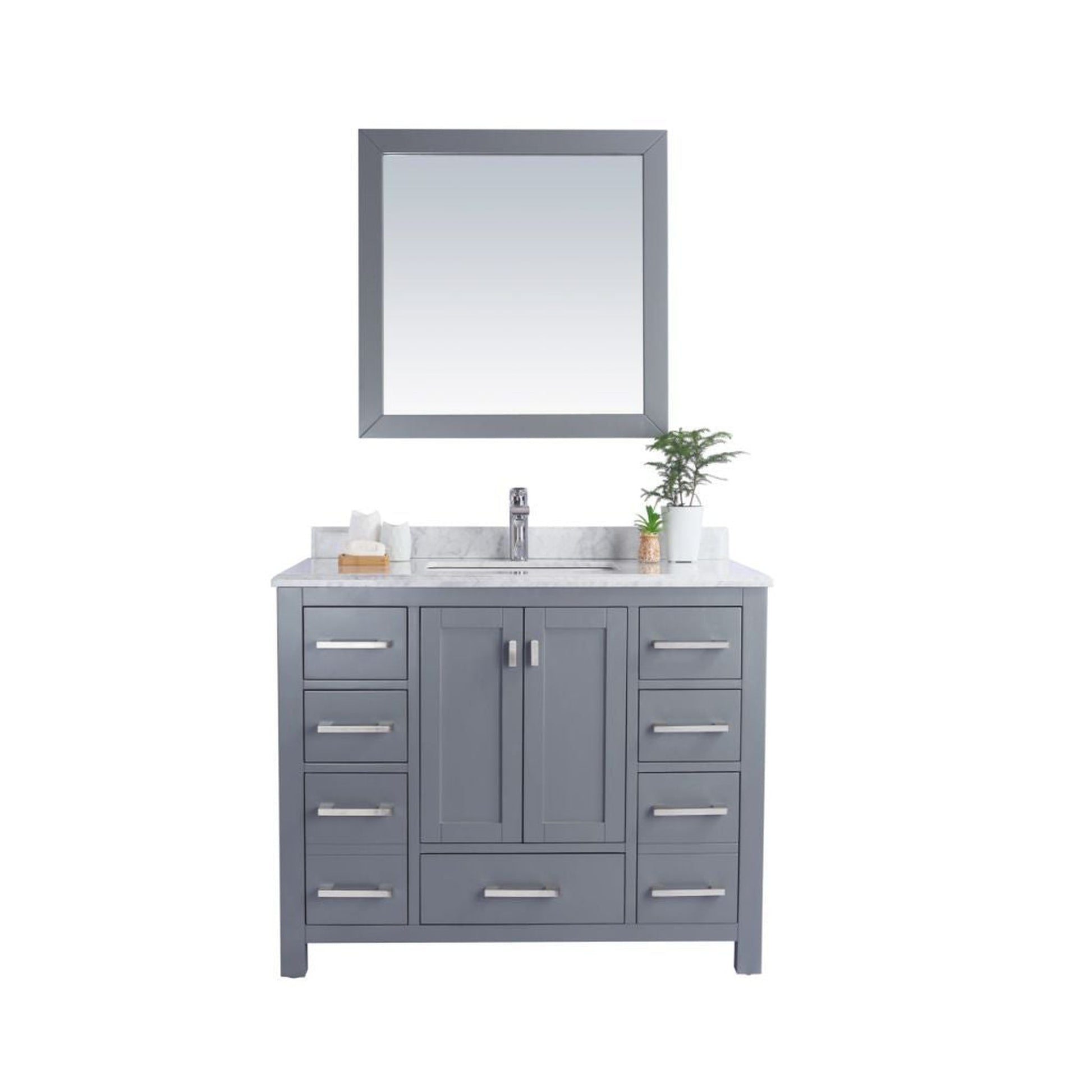 Laviva Wilson 42" Gray Vanity Base and White Carrara Marble Countertop With Rectangular Ceramic Sink