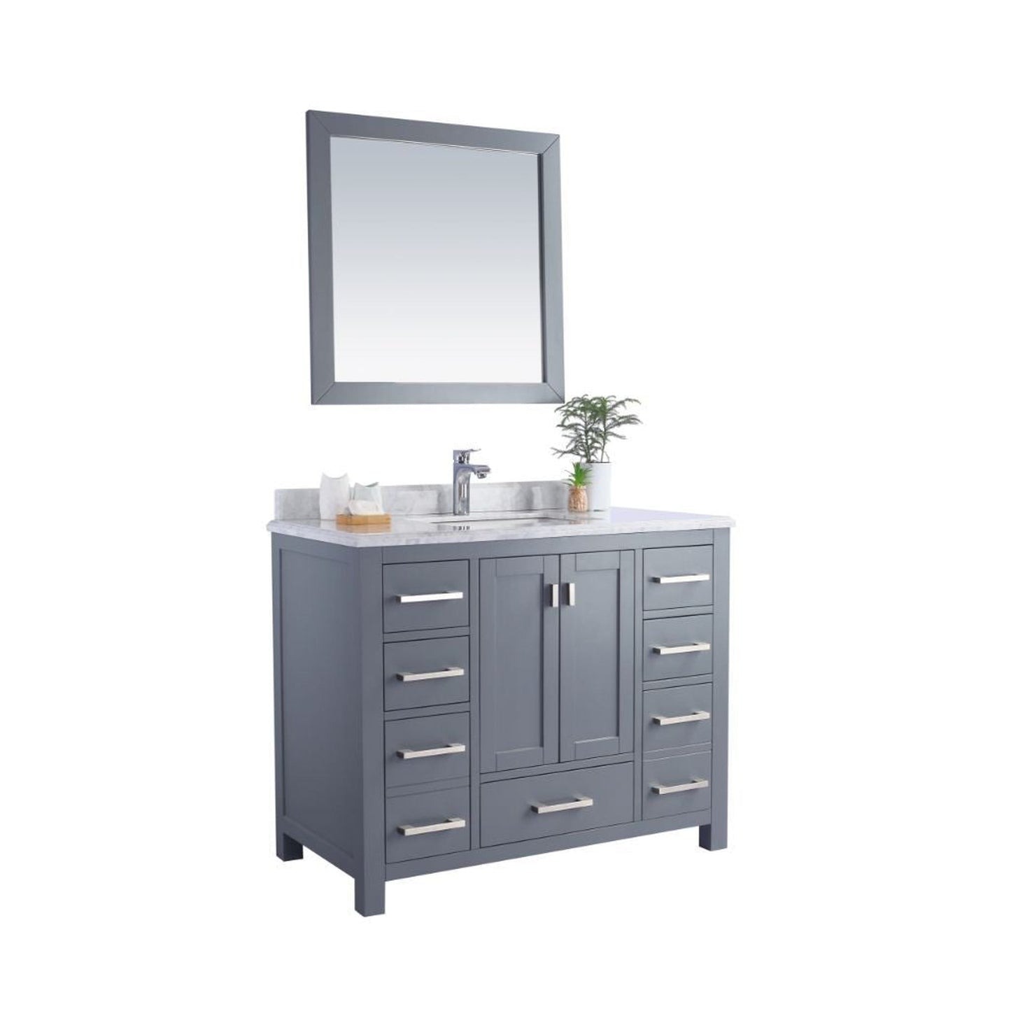 Laviva Wilson 42" Gray Vanity Base and White Carrara Marble Countertop With Rectangular Ceramic Sink