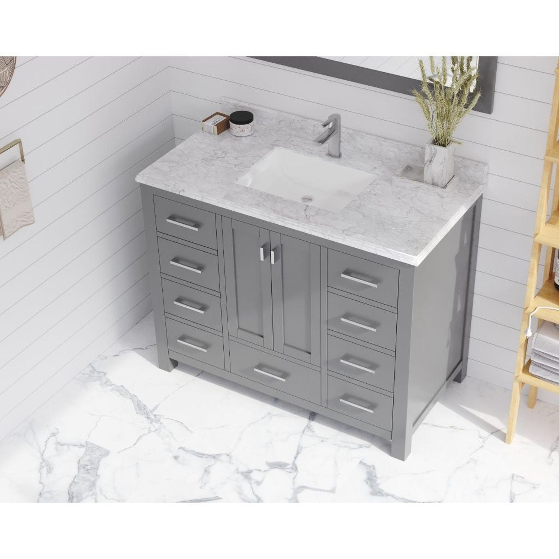 Laviva Wilson 42" Gray Vanity Base and White Carrara Marble Countertop With Rectangular Ceramic Sink