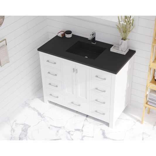Laviva Wilson 42" White Vanity Base and Matte Black Viva Stone Solid Surface Countertop With Integrated Sink