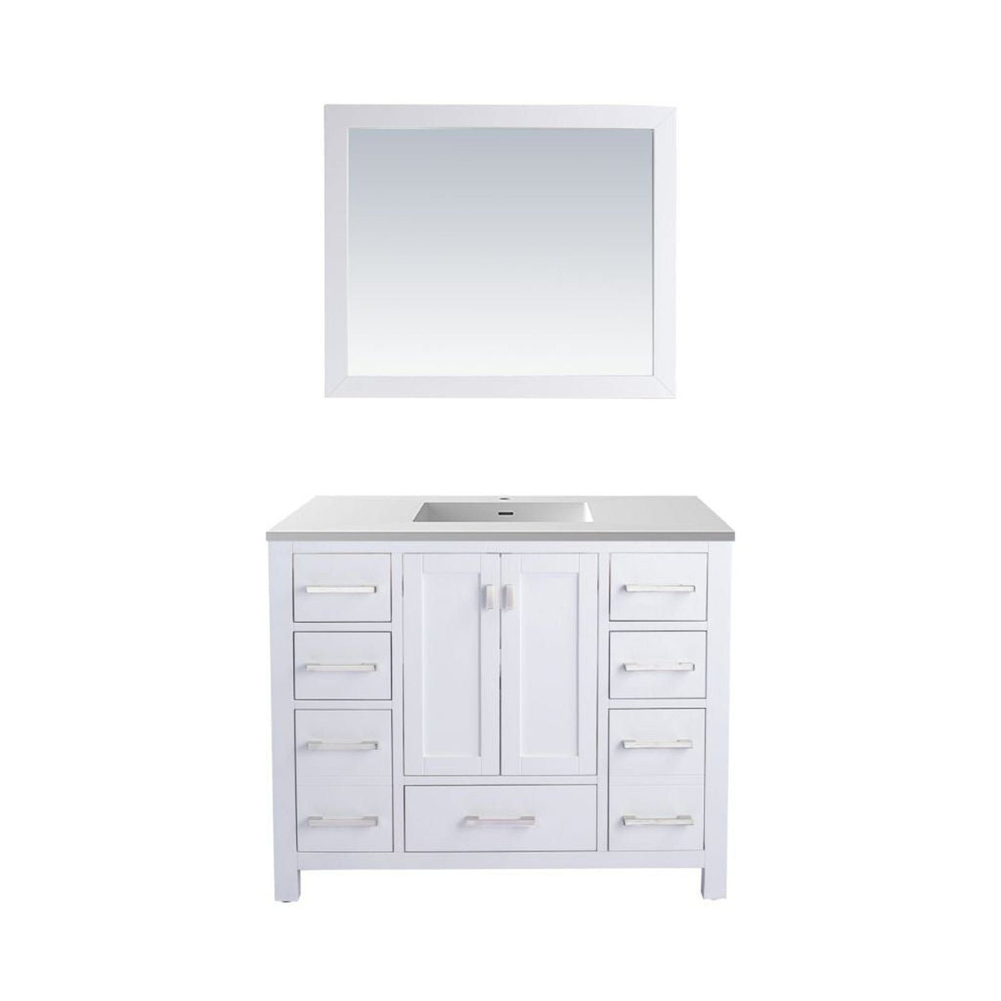 Laviva Wilson 42" White Vanity Base and Matte White Viva Stone Solid Surface Countertop With Integrated Sink