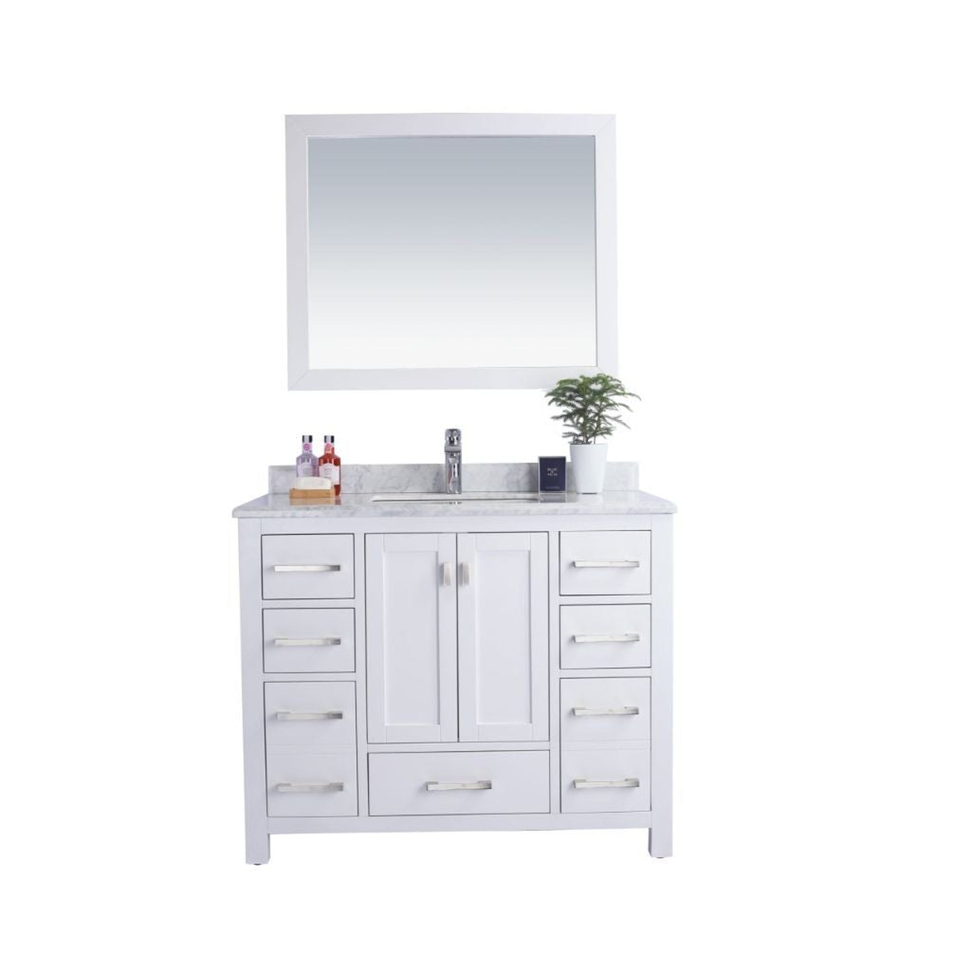 Laviva Wilson 42" White Vanity Base and White Carrara Marble Countertop With Rectangular Ceramic Sink