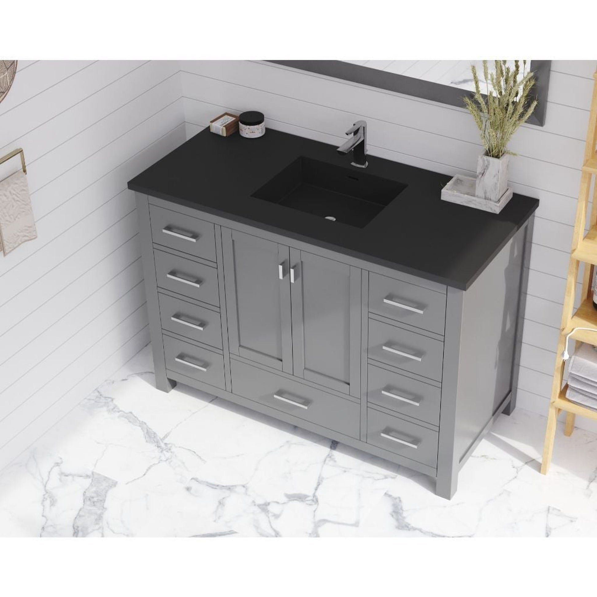 Laviva Wilson 48" Gray Vanity Base and Matte Black Viva Stone Solid Surface Countertop With Integrated Sink