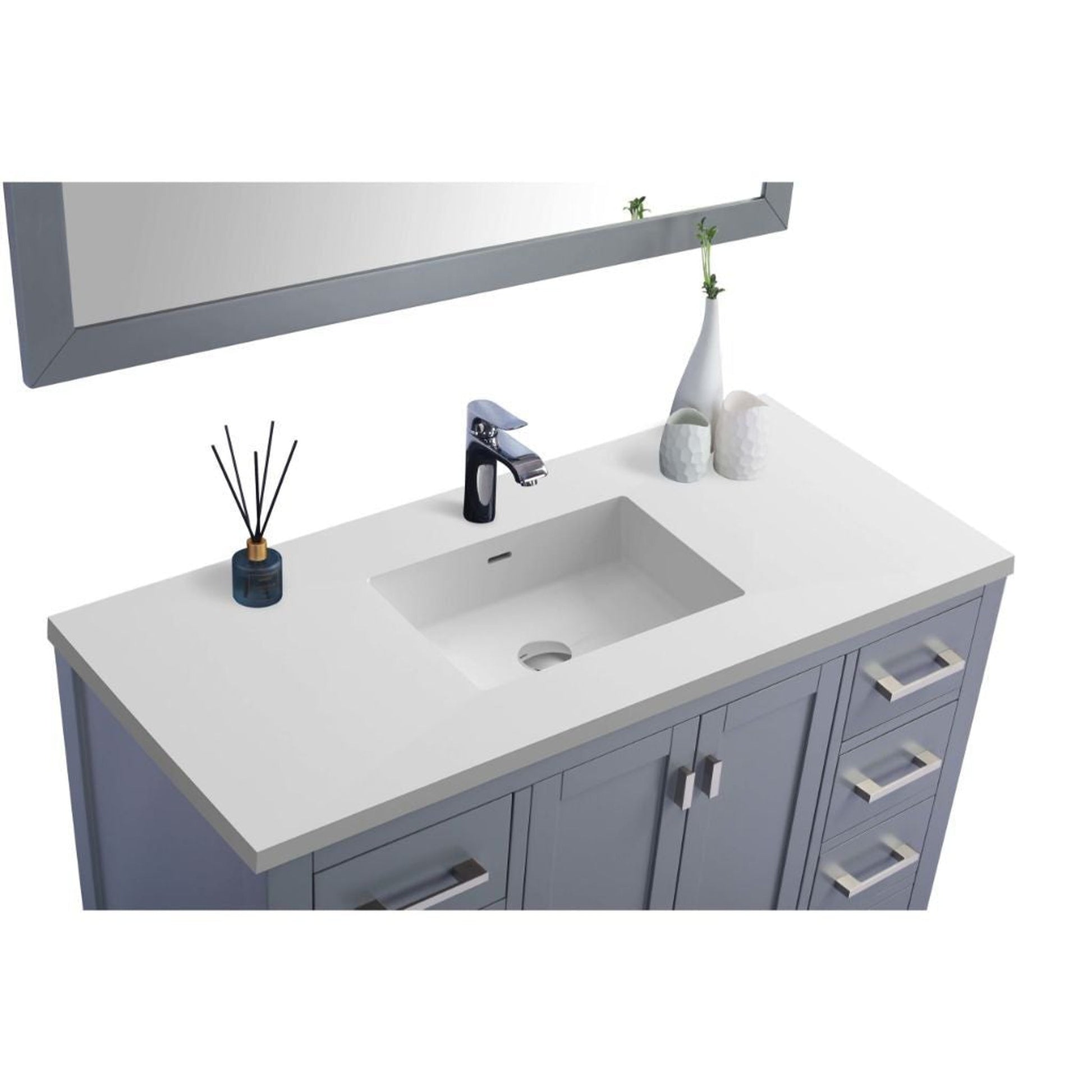 Laviva Wilson 48" Gray Vanity Base and Matte White Viva Stone Solid Surface Countertop With Integrated Sink