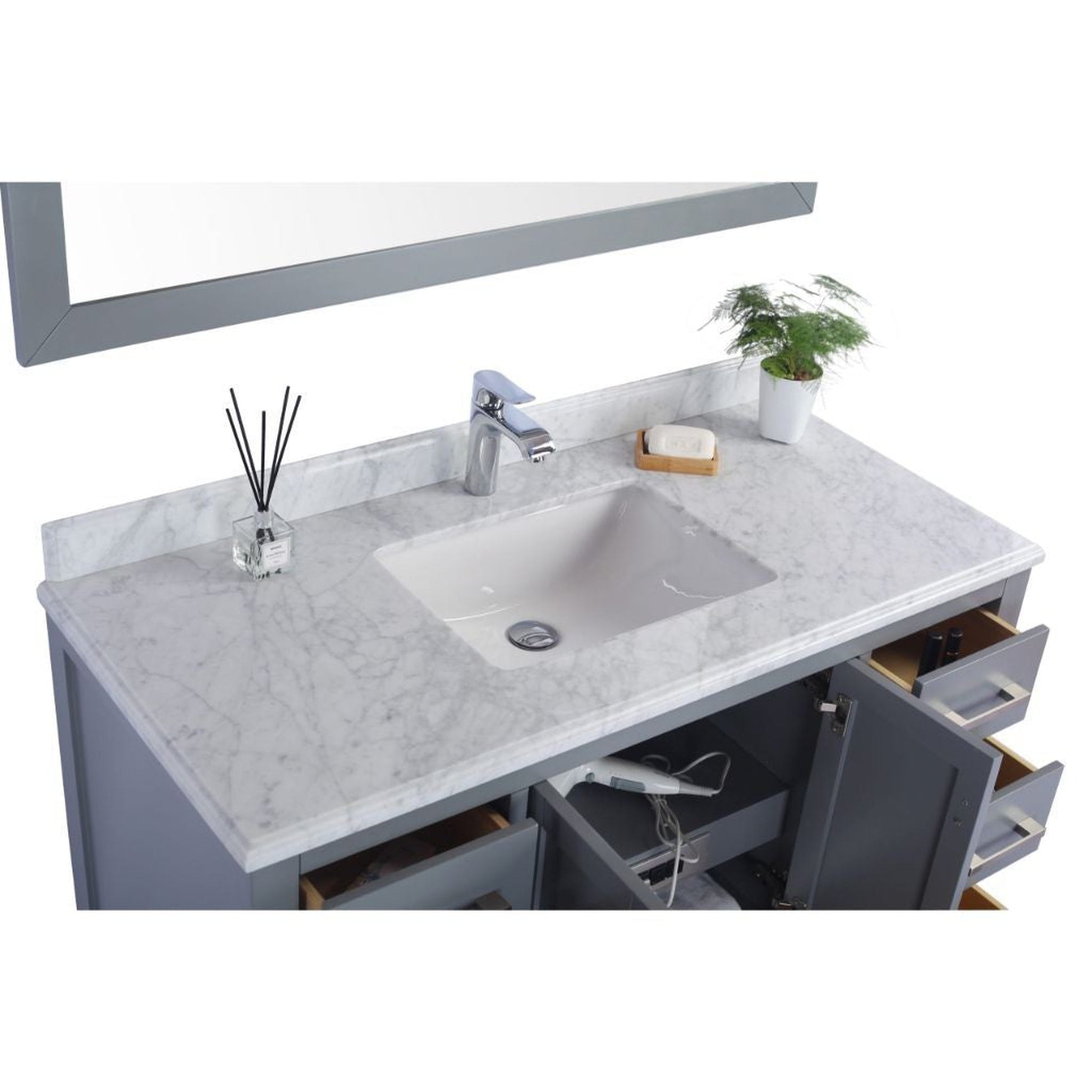 Laviva Wilson 48" Gray Vanity Base and White Carrara Marble Countertop With Rectangular Ceramic Sink